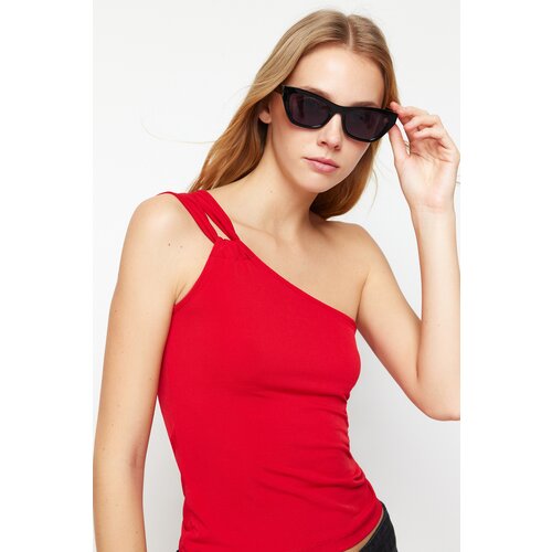 Trendyol Red One Shoulder Fitted Stretchy Knitted Blouse Slike