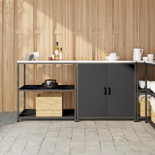 vidaXL Kuhinjski set za pohranu s policom s pohranom s vratima Podesiva 2 pcs Crna 150 x 50 x 92 cm Cijene