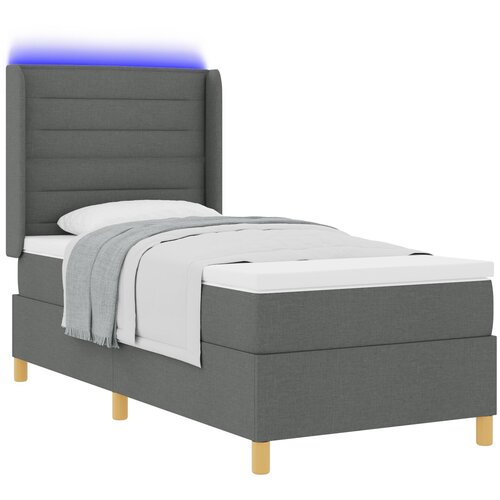 vidaXL Box Spring Krevet s Madracem i LED-om Tamno Sivi 100x200 cm Tkanina Cene