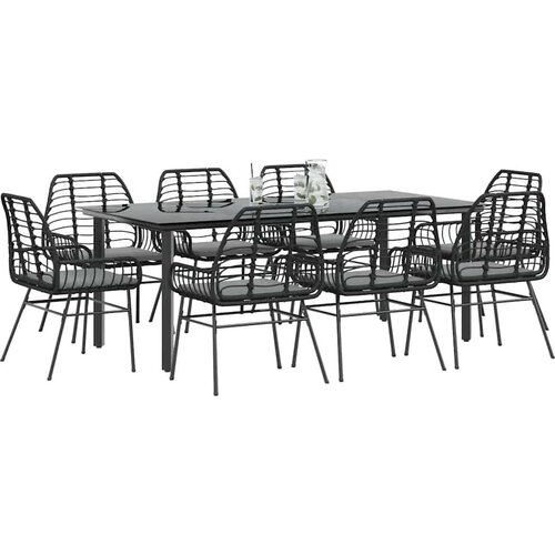  Vrtna garnitura - 9-dijelni vrtni blagovaonski set s jastucima crnog poliratana - Crna i tamno siva 200 x 100 x 74 cm 8 Cene