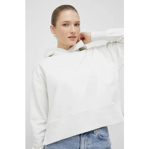 Calvin Klein Jeans Pamučna dukserica za žene, boja: bež, s kapuljačom, glatka