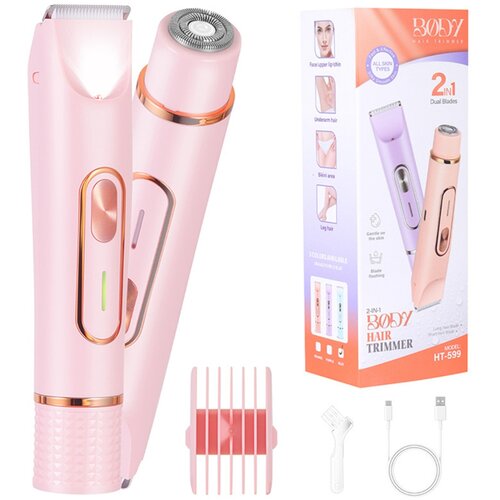 INF 2-v-1 električni brivnik z dvojno glavo in trimer za bikini - prenosen in polnljiv Pink, (5000235317) Cene