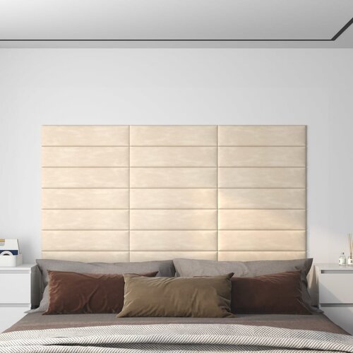 VidaXL Stenski paneli 12 kosov krem 60x15 cm žamet 1,08 m&amp;sup2; Slike