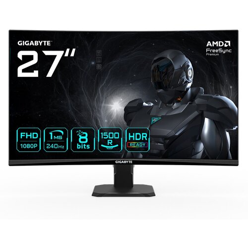 Gigabyte Monitor 27&amp;Prime; GS27FC2 27&amp;Prime; VA 1500R, 1920&amp;times;1080 FHD, 350cd, 240Hz, 1ms, 2x HDMI, 1x DP Slike
