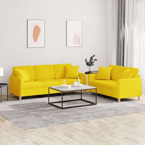  2-dijelni set sofa s jastucima svjetložuti od tkanine Cijene