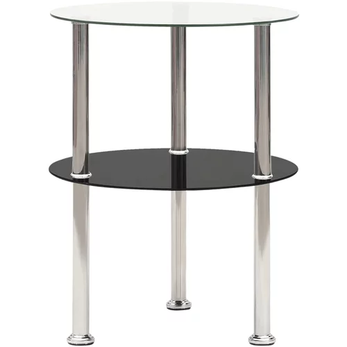 vidaXL Bočni stolić s 2 razine prozirni/crni 38 cm od kaljenog stakla
