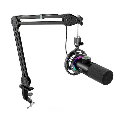 Fifine T658 usb rgb dynamic microphone with boom arm stand - black Slike