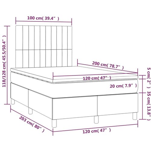  Box spring s madracem LED smeđesivi 120 x 200 cm tkanina Slike