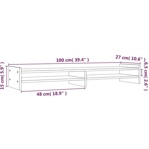  Stalak za monitor sivi 100x27x15 cm od masivne borovine Slike