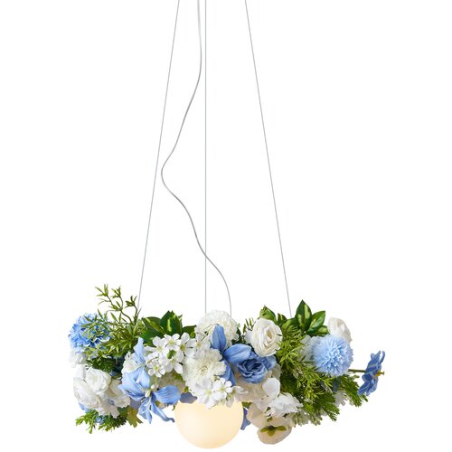 QAZQA Boemska stropna svetilka črna z barvitimi cvetovi modre in bele barve - Flower Power Slike