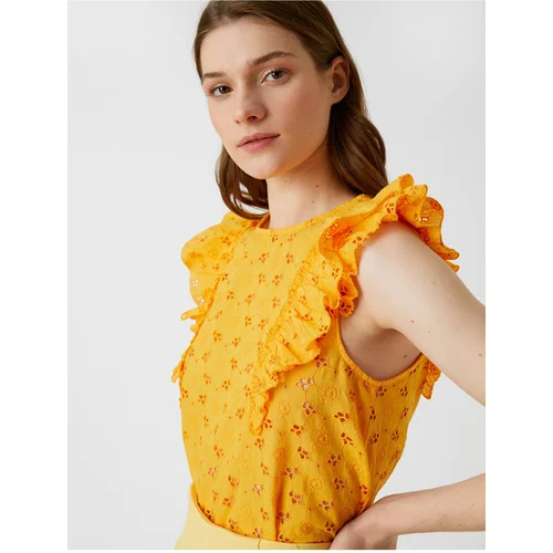 Koton Tank Top Embroidered Ruffle Detailed