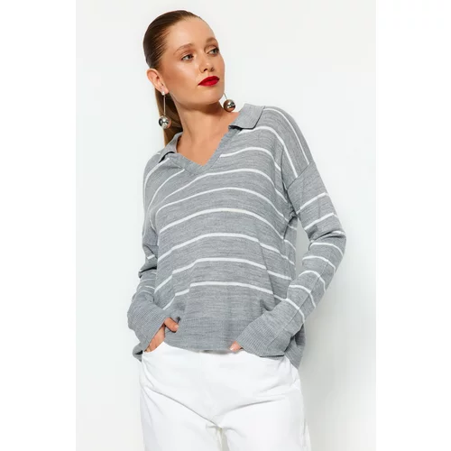 Trendyol Gray Striped Knitwear Sweater