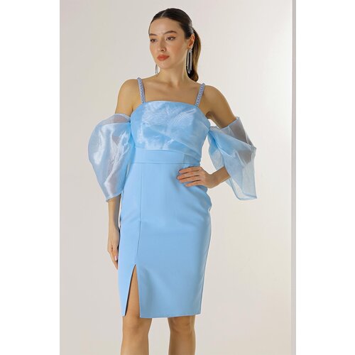 By Saygı Bead Detail Strap Organza Low Sleeve Lined Crepe Dress Cijene