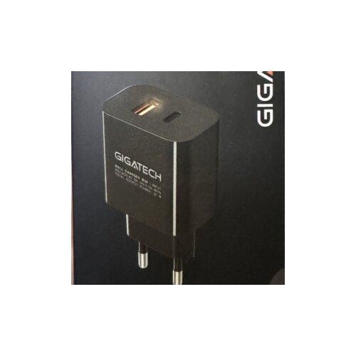 Univerzalni punjač za smartphone Gigatech W30, USB i C izlaz, 20W, crni Slike