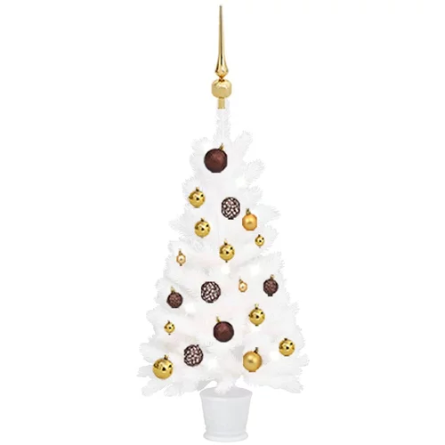  Umjetno božićno drvce s LED svjetlima i kuglicama bijelo 90 cm