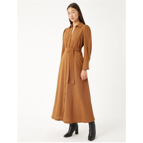 Koton Shirt Dress With Belted Long Sleeves Linen Blend Slike