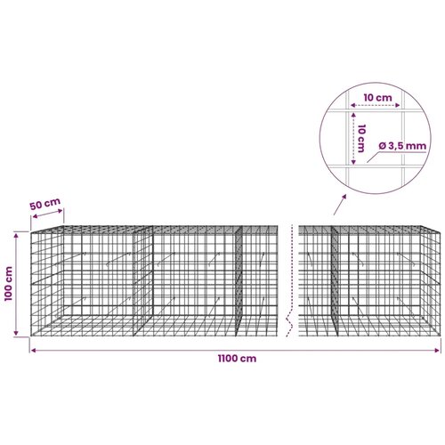  Gabion s žicom debljine 3 5 mm i mrežom 10x10 cm 1100x50x100 cm - 50 cm 100 cm 1100 cm Slike