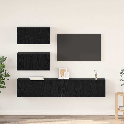  Set TV komoda 4 kom. Crni hrast Konstruirano drvo Crna 80 x 30 x 30 cm Slike