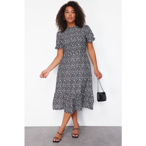 Trendyol Curve Black High Collar Animal Patterned Woven Dress Cene