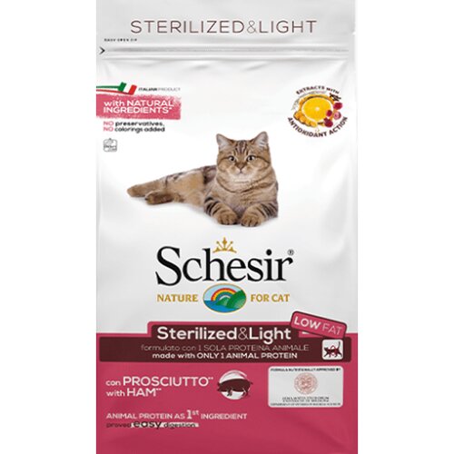 Schesir cat dry sterilized & light ham 400 g Slike