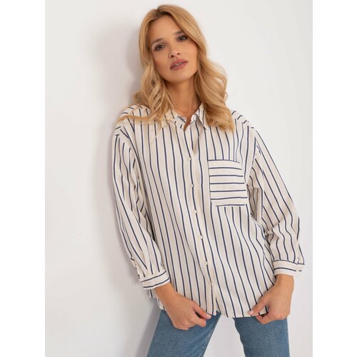 Fashion Hunters Cream and navy blue button-down oversize shirt with pocket Slike