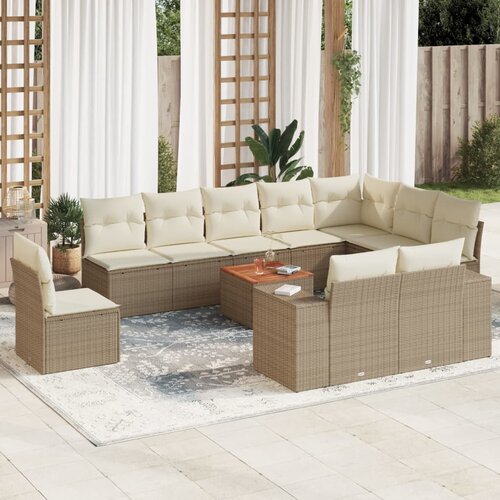vidaXL 11-dijelni set vrtnih sofa od poliratana s jastucima bež Cijene