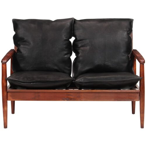 Maison Chic kavč - Sofa - Kanape dvosed črno pravo usnje in trden akacijev les, (21727891) Cene