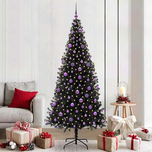 vidaXL Božično drevo med 300 LED z stojalom Črna 210 cm PVC Cene