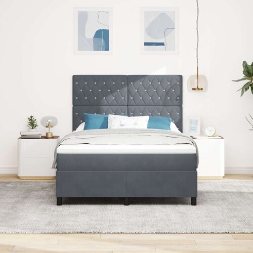 VidaXL box spring krevet s du&amp;scaron;ekom tamno siva 140x200 cm bar&amp;scaron;un Slike
