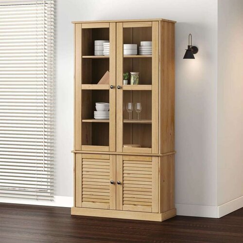 VidaXL Steklena vitrina VIGO 85x35x170 cm trdna borovina Slike
