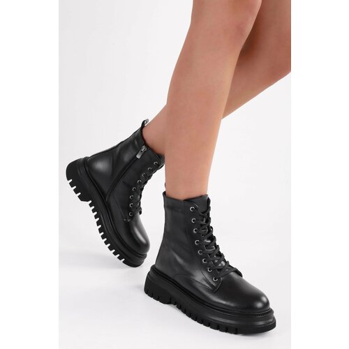 Shoeberry Women's Joop Black Lace-Up Thick Sole Boots Slike