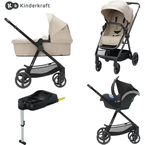 Kinderkraft otroški voziček 4v1 newly™ sand beige + mink™ pro + isofix baza mink™ fx
