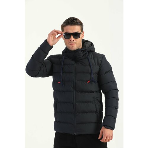 River Club Men's Navy Blue Hooded Water and Windproof Thick Lined Winter Coat&Coat&Parka Slike