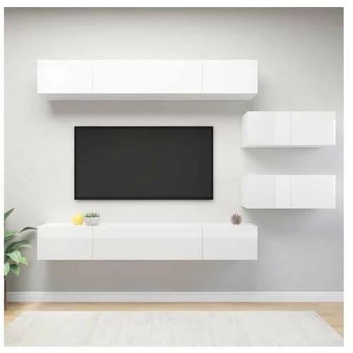  Komplet TV omaric 6-delni visok sijaj bela iverna plošča