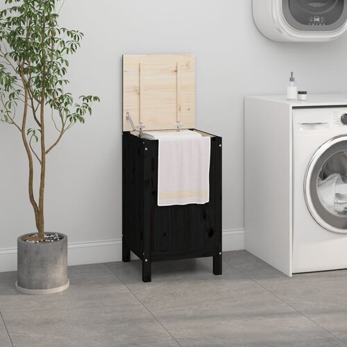 VidaXL Kutija za rublje crna 44 x 44 x 76 cm od masivne borovine Slike