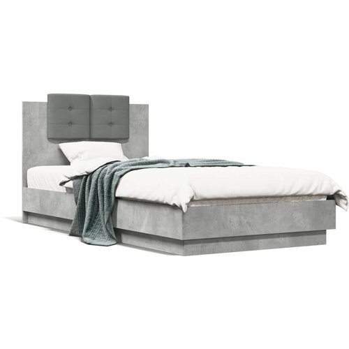 VidaXL Posteljni okvir z vzglavjem betonsko siv 75x190 cm inž. les Slike