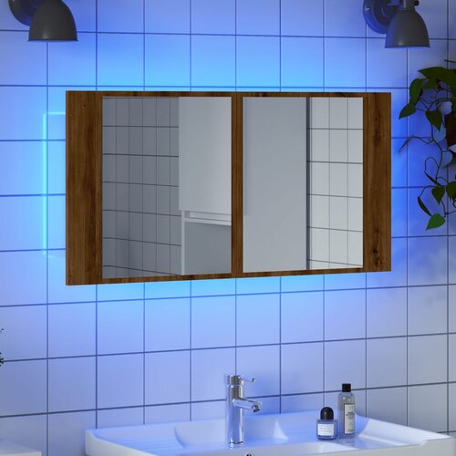 vidaXL LED omarica z ogledalom artisian hrast 90x12x45 cm inž. les Cene