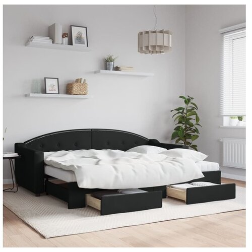 VidaXL Izvlečna dnevna postelja s predali črna 80x200 cm bla Slike