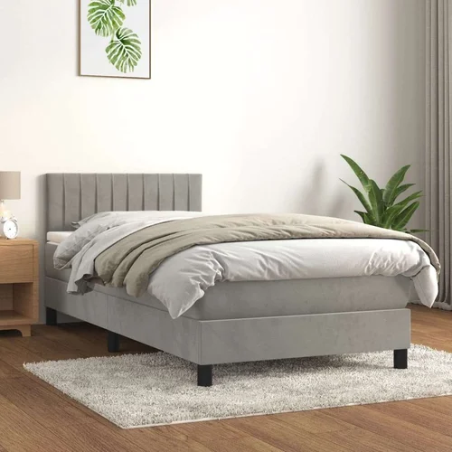 Box spring krevet s madracem svjetlosivi 90x190 cm baršunasti