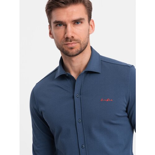 Ombre Men's cotton single jersey knit REGULAR shirt - blue Slike