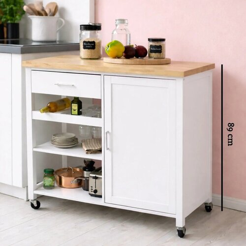 Premier Housewares Servirni voziček na kolesih iz masivnega kavčukovca 48x105 cm Frankfurt &amp;ndash; Slike