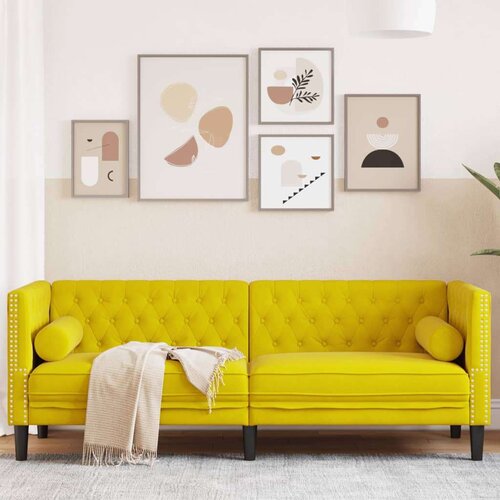  Trosjed Chesterfield s jastučićima žuti baršunasti Cijene