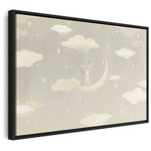 Slika - Little Conqueror - A Mouse in Heart Pajamas on the Moon Among Clouds 90x60 U crnom drvenom okviru Cene
