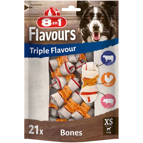 8in1 3 + 1 gratis! Triple Flavour priboljški za pse - žvečilne kosti XS 4 x 21 kosov