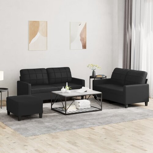  3-dijelni set sofa s jastucima crni od umjetne kože Cijene