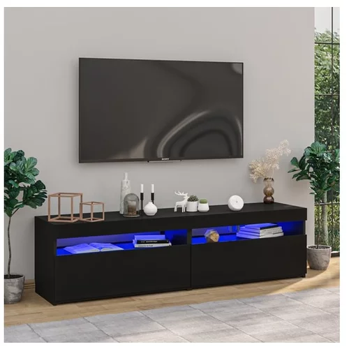 Den TV omarica 2 kosa z LED lučkami visok sijaj črna 75x35x40 cm