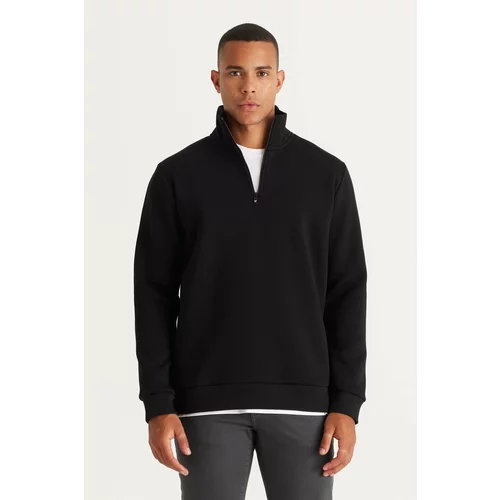 AC&Co / Altınyıldız Classics Men's Black Standard Fit Normal Cut Inner Fleece Pile Collar Cotton Sweatshirt.