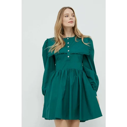 Custommade Pamučna haljina boja: zelena, mini, širi se prema dolje