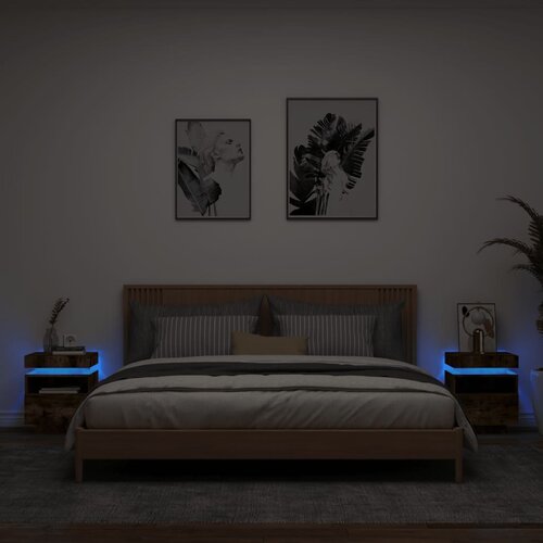 vidaXL Nočna omarica z LED lučkami 2 kosa dimljeni hrast 40x39x48,5 cm Cene