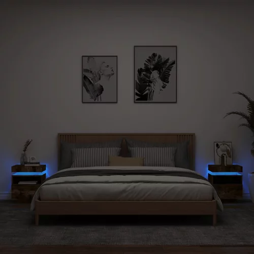 vidaXL Noćni ormarići s LED svjetlima 2kom dimljeni hrast 40x39x48 5cm